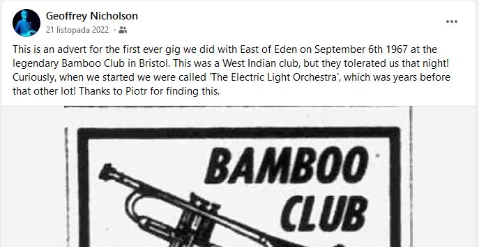 East of Eden first gig Bamboo Club Bristol